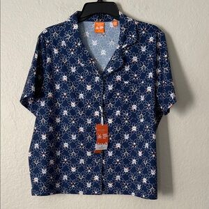 NWT Construct (Save them all) Floral Navy Blue Men's Shirt with Cat Faces in M